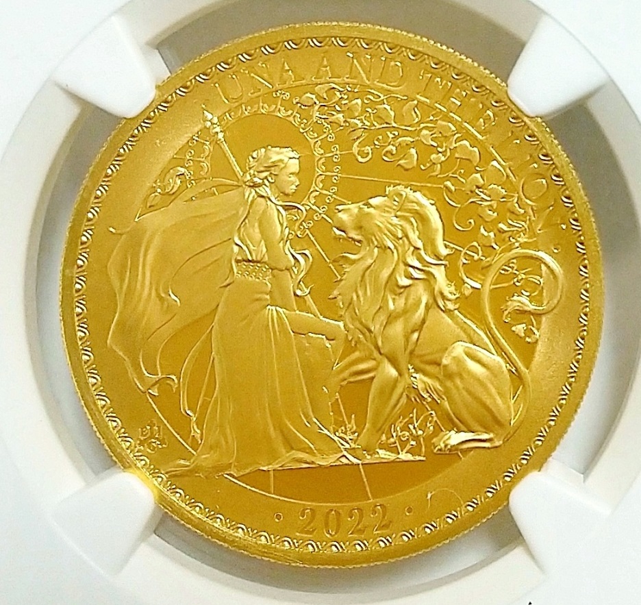 Antique Coin ALE アンティークコイン エーエルイー 日本最大級の品揃え 国内最安値 ゴシッククラウン ウナとライオン スリーグレイセス  取扱店 / 2022年 セントヘレナ ウナとライオン 5ポンド 1オンス 1oz プルーフ 金貨 NGC PF70 ULTRA CAMEO 女王ラベル
