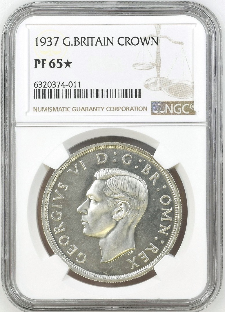 1937年 英国 イギリス ジョージ6世 Ⅵ クラウン 大型 銀貨 NGC PF65 ★ 高鑑定 プルーフ 単年度発行