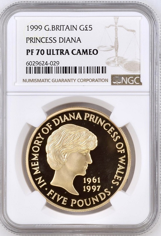 1999 イギリス ダイアナ妃追悼 £5 プルーフ銀貨 NGC PF69UC ①