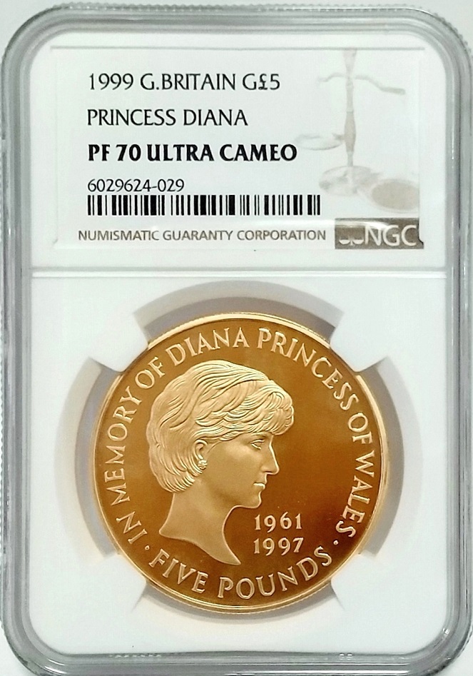 イギリス 1999年 ダイアナ妃追悼 5ポンド金貨 NGC PF68 Ultra Cameo 元箱COA付 送料無料