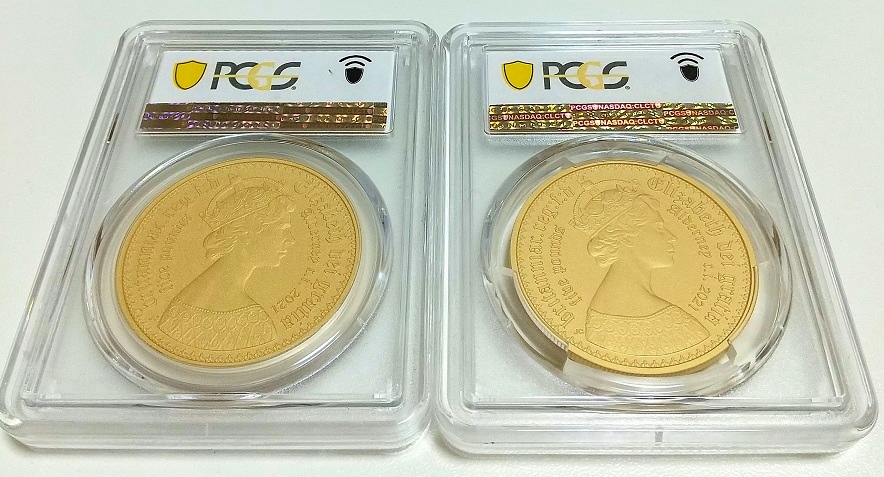 Antique Coin ALE アンティークコイン エーエルイー 日本最大級の品揃え 国内最安値 ゴシッククラウン ウナとライオン スリーグレイセス  取扱店 2021年 オルダニー ゴチッククラウン 5ポンド マットプルーフ 金貨 2枚セット PCGS PR70 ゴシッククラウン