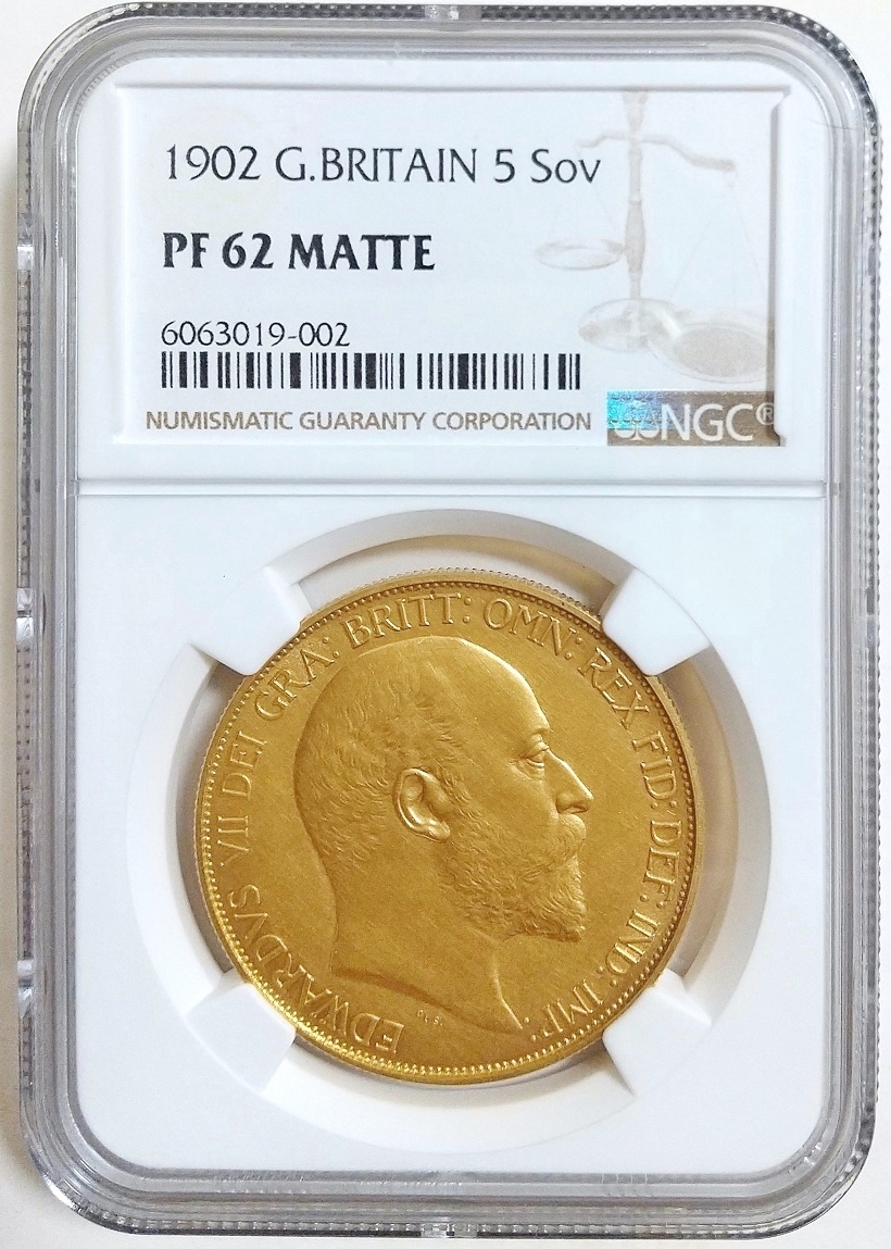 1902年 英国 イギリス エドワード7世 5ポンド 5ソブリン マットプルーフ 金貨 NGC PF62 MATTE